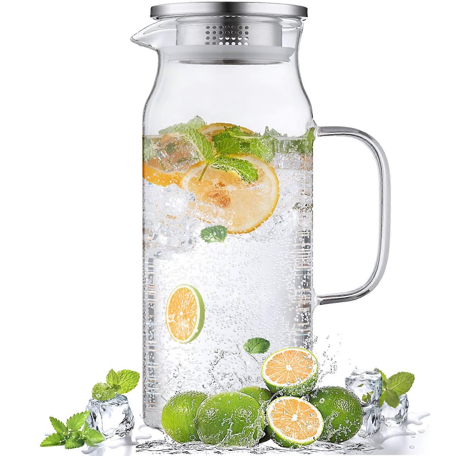 68oz Large Glass Pitcher with Lid and Handle, Heat Resistant Carafe for Hot or Cold Drinks