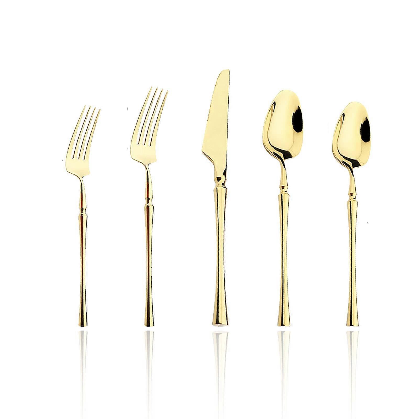 Stainless Steel Flatware Set 20 Piece Mirror Polished Gold Utensils For Home Service For 4