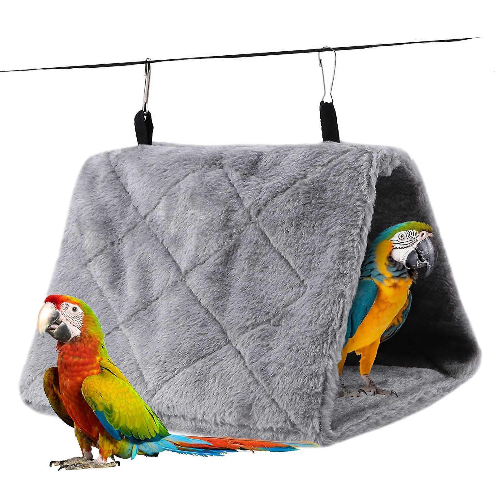 Hot Bird Nest House for Budgerigar - Plush Parrot Hanging Hammock Cage Bed, Medium Size, Grey Color
