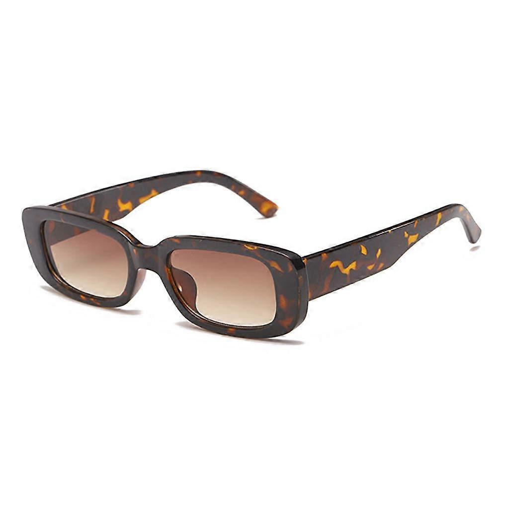 Retro Moda 90s Sunglasses UV400 Square Frame Leopard Print Glasses for Rectangular Face Women