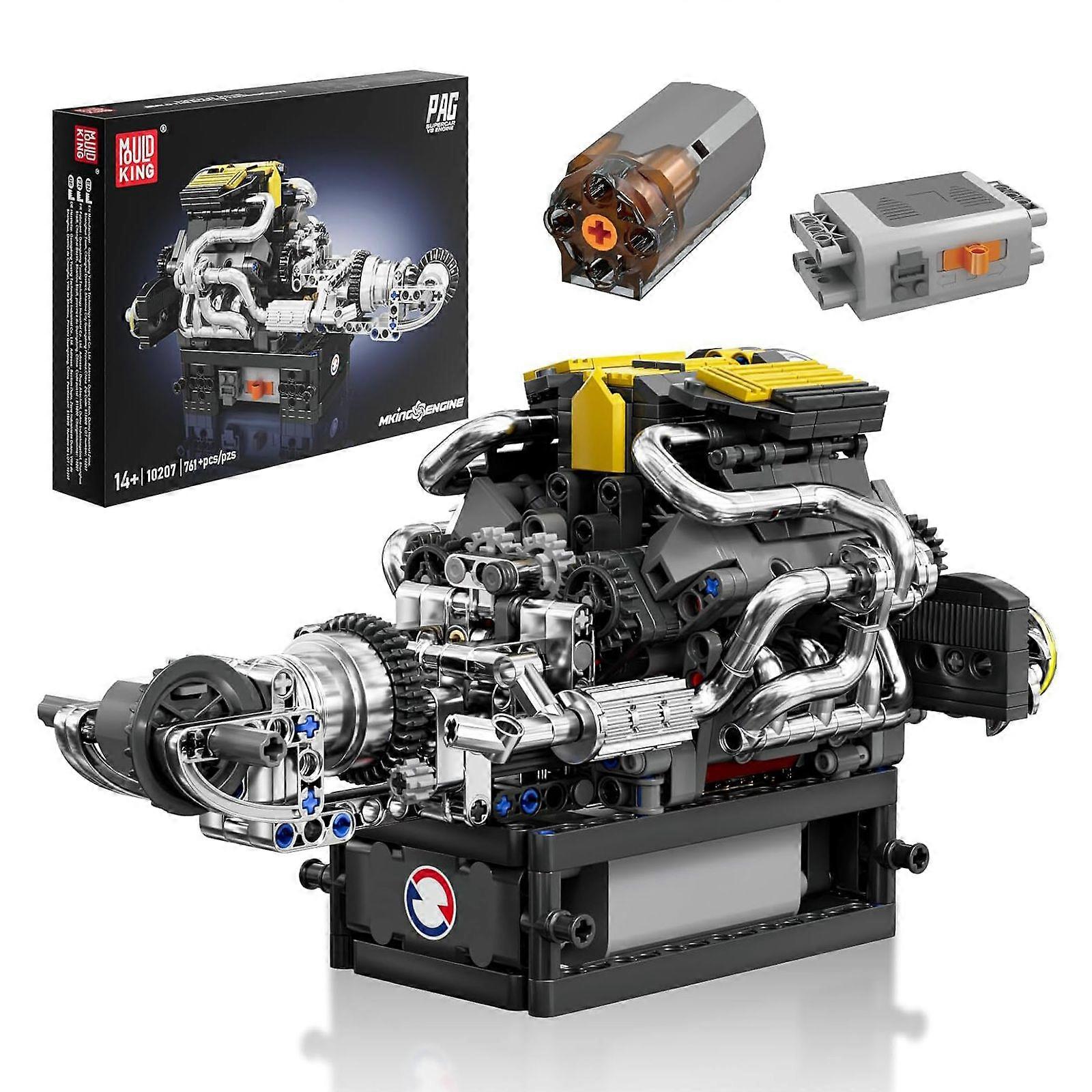 Mould King V12 & V8 Engine Model Kit - 761PCS Motorized STEM Building Set for Adults, Working Engine Scale Model, Collector's DIY Engineering Craft