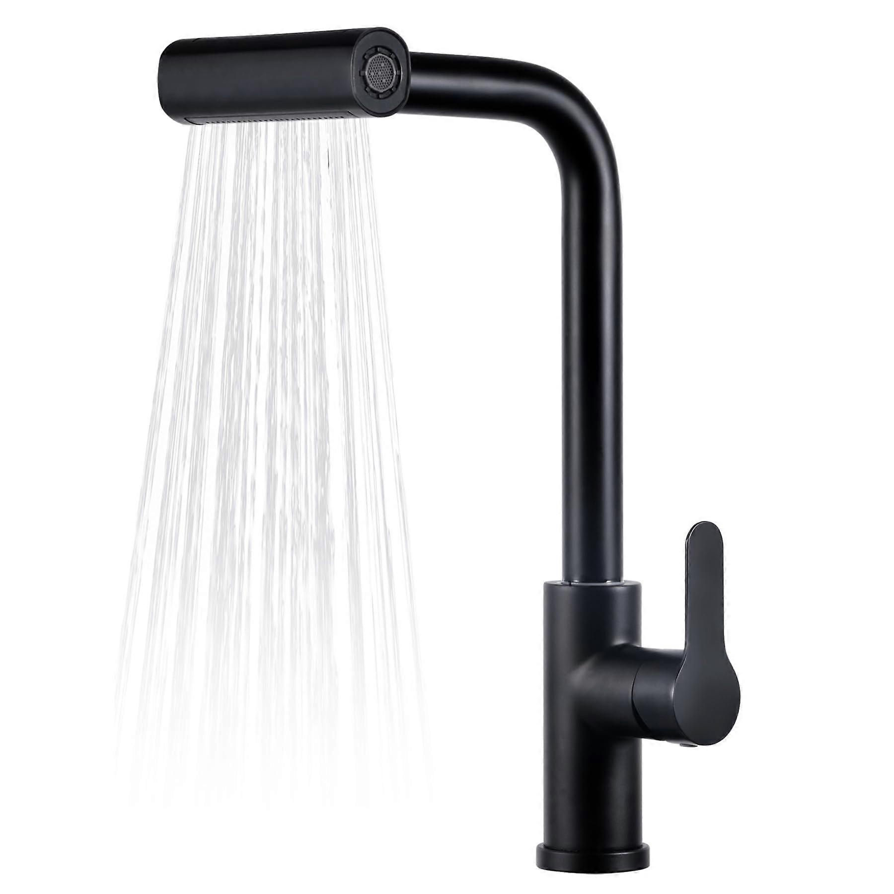 Kitchen Faucet 4-Function Waterfall With Pull-Down Sprayer, Single-Hole, Stainless-Steel Matte-Black Pull-Out