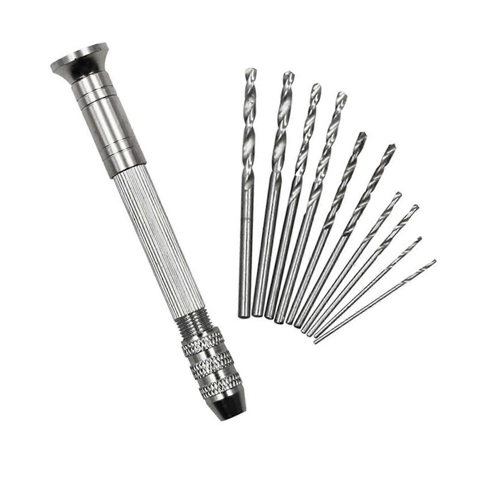 11PCS Hand Drill Set for Jewelry Craft, Mini Manual Twist Drill Bits for Woodworking, Compact Handheld Chuck