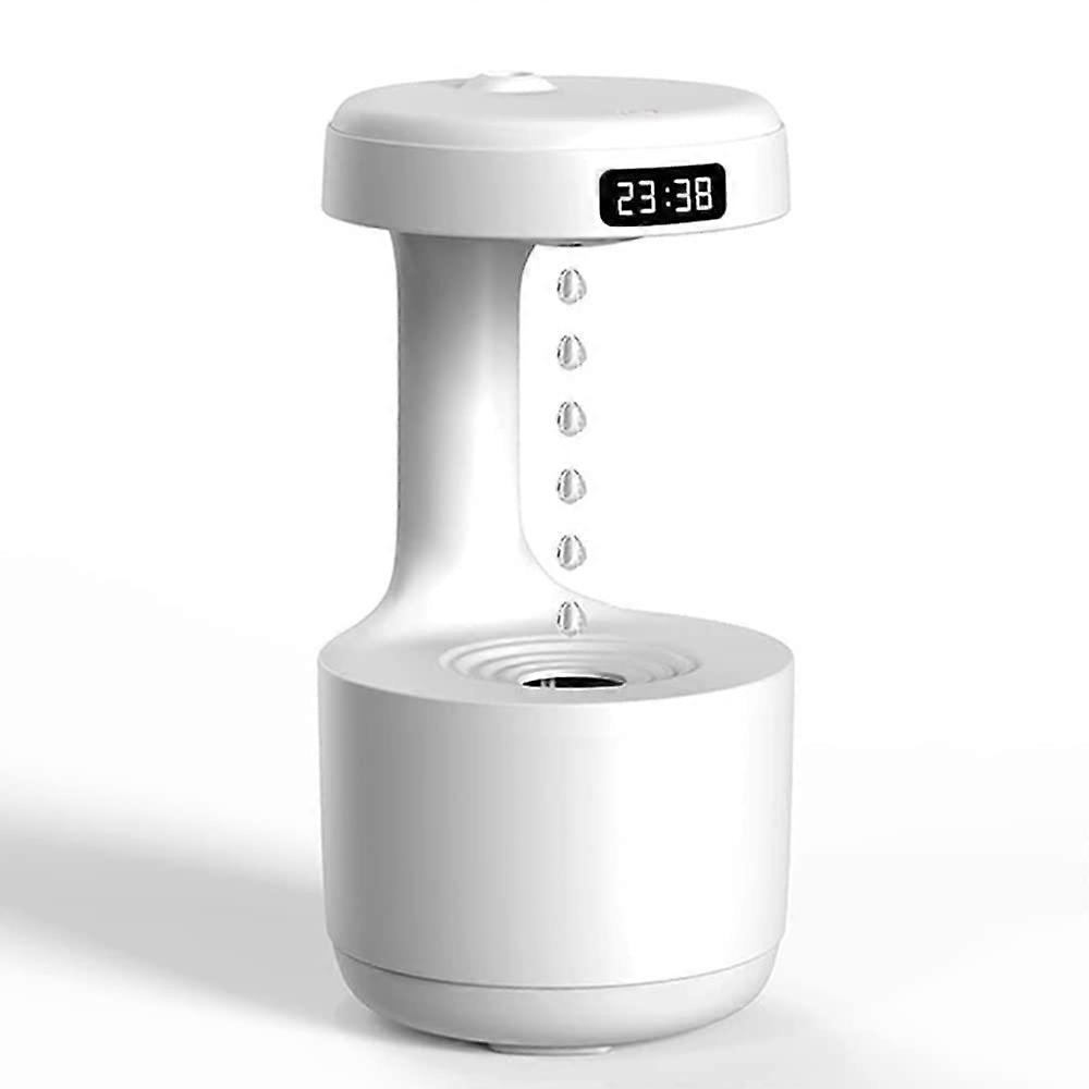 Anti-Gravity Droplet Humidifier 800ml USB Rechargeable Mini Humidifier for Bedroom Office with LED Display Clock White