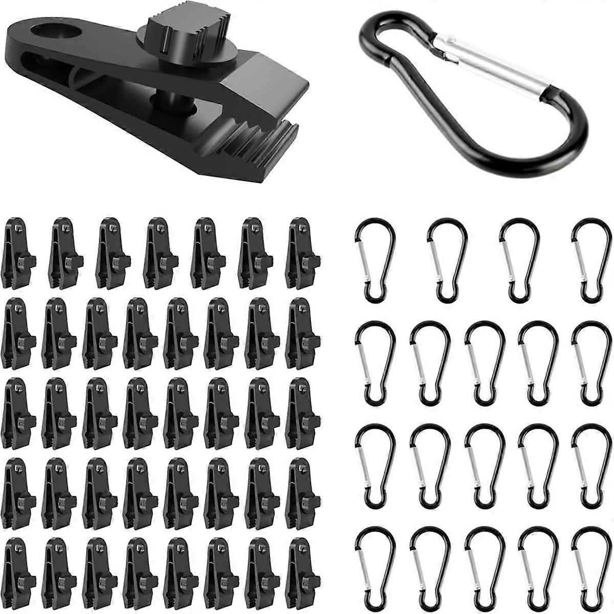 Tarp Clips Clamps Heavy Duty Lock Grip,60 PCS Tent Clamp with Carabiners Tie Down Fastener Clips Ho