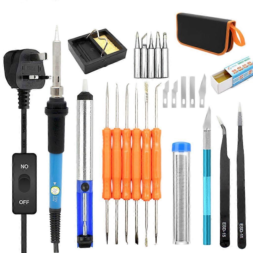 60W Temperature Adjustable Electric Soldering Iron Full Set in PU Leather Carrying for Case with Desoldering Pump