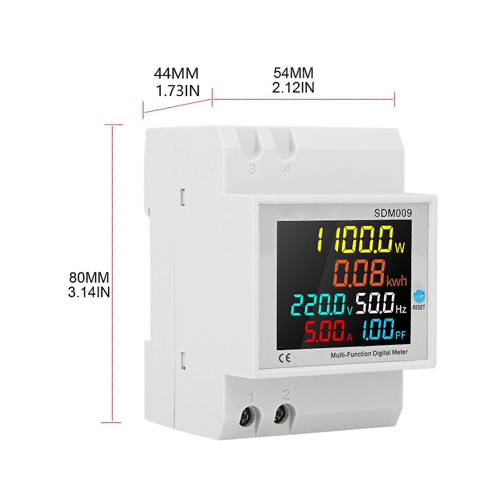 Single Phase Energy Meter Din Rail Electricity Usage Monitor AC 40-300V 100A Watt kWh Voltage Volt Amp Current Counter