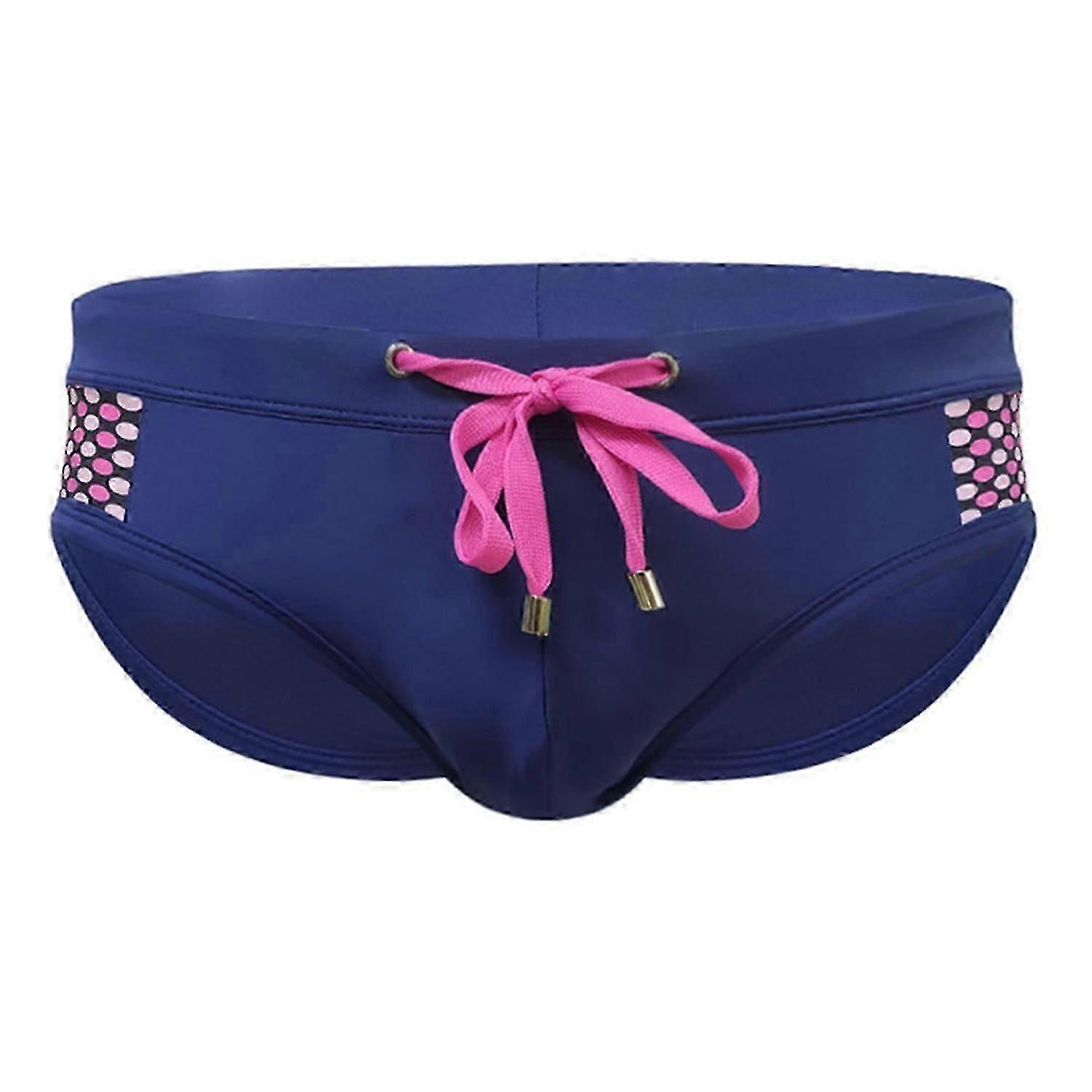 Men Summer Swim Briefs Low-rise Drawstring Sexy Swimming Briefs Dot Stitching Print Swimming Trunks-yvan