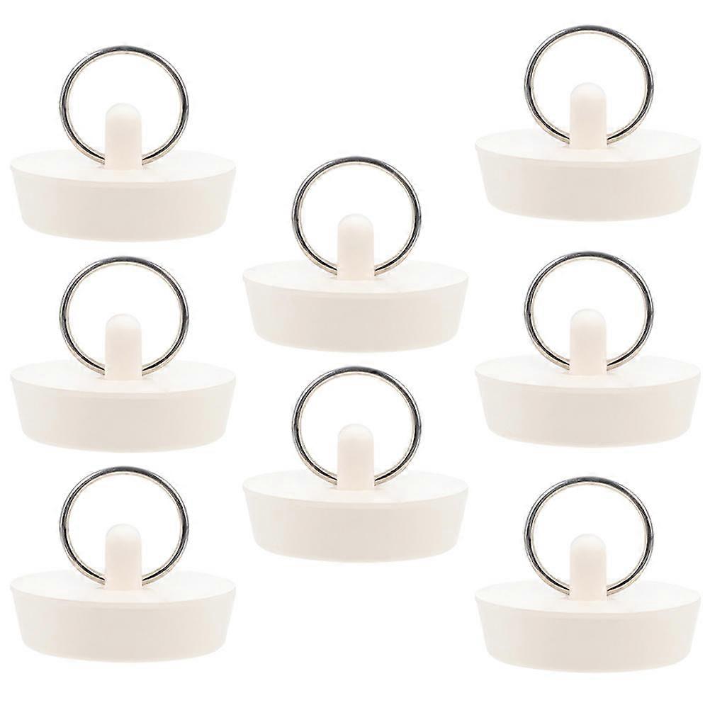 8pcs Rubber Bathtub Stoppers with Pull Rings, Sink Drain Plugs for Kitchen and Bathroom, White