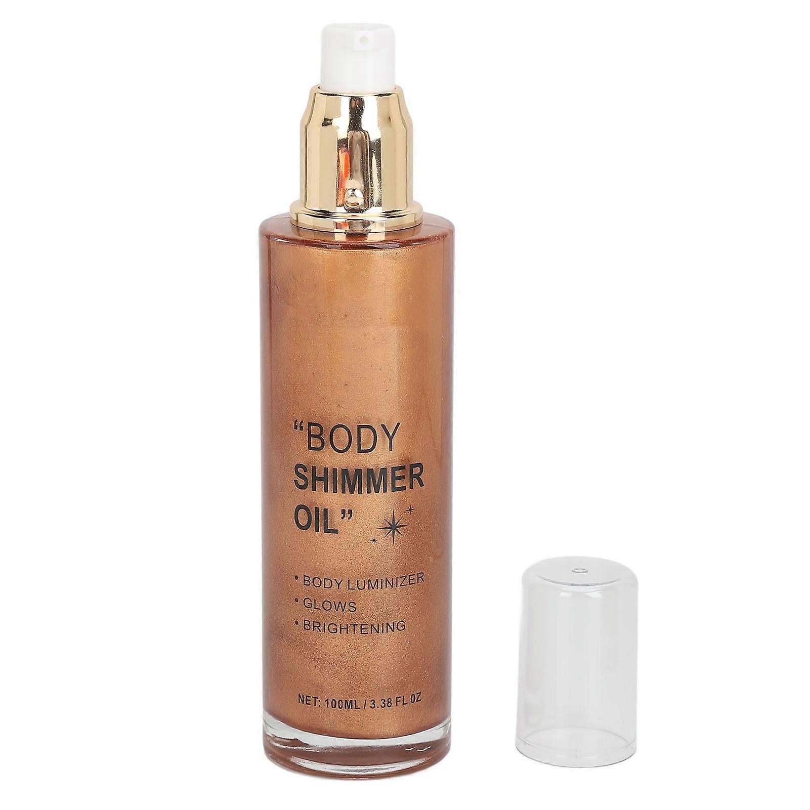 100ml Body Highlighter Oil Long Lasting Face and Body Illuminator Liquid with Glitter Shimmering Glow for Cheek Collarbone Shoulder Golden Bronze
