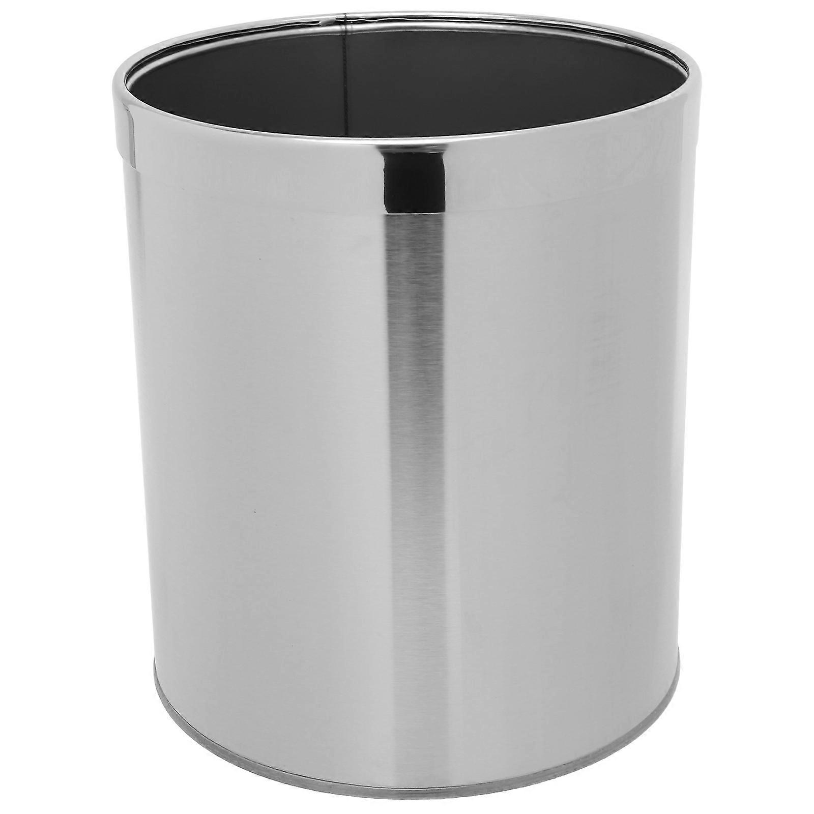 Stainless Steel Round Trash Can for Kitchen, Bathroom, Bedroom Practical Household Garbage Bin for Organizing Litter and Trash