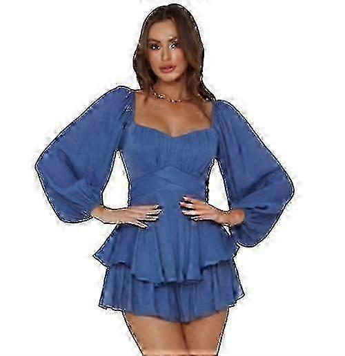 Women's Long Sleeve Ruffle Layer Tie Mini Short Romper
