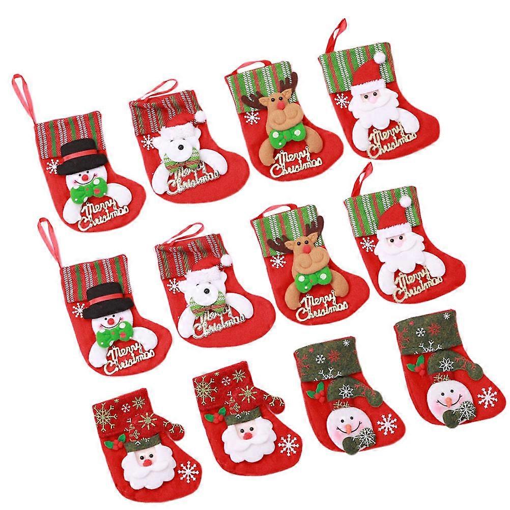 Snowman Reindeer Bear Christmas Sock Holiday Decoration Stocking Home Decor Assorted Color 5.7 4.3 0.2in Non-Fading 12Pcs