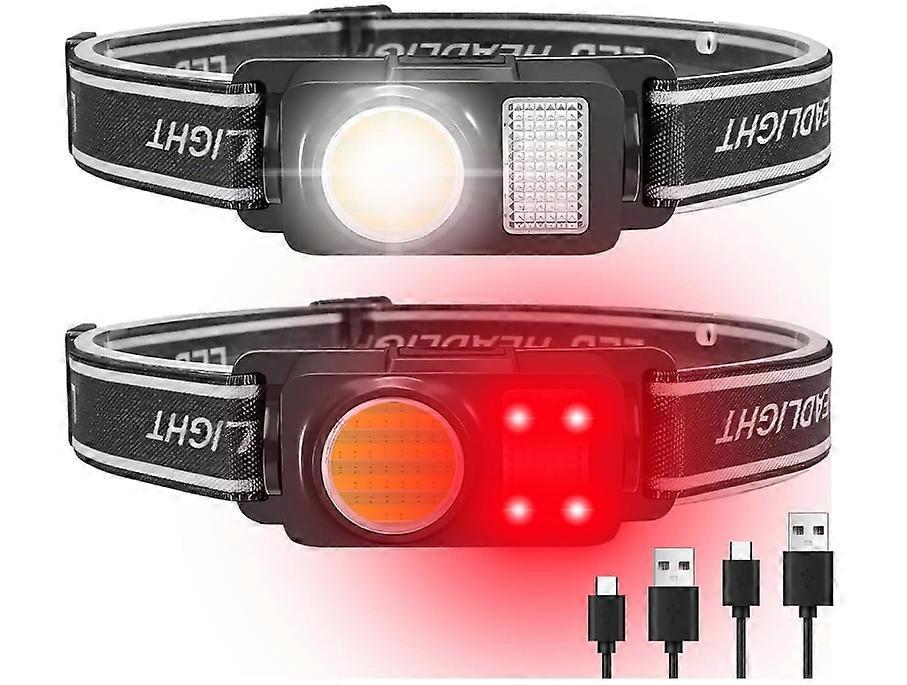 Head Torch, 2 Pack USB Rechargeable LED Head Torches Light IP65 Waterproof, Battery Powered COB,4 Lighting Modes, Lightweight Headlight(Black)