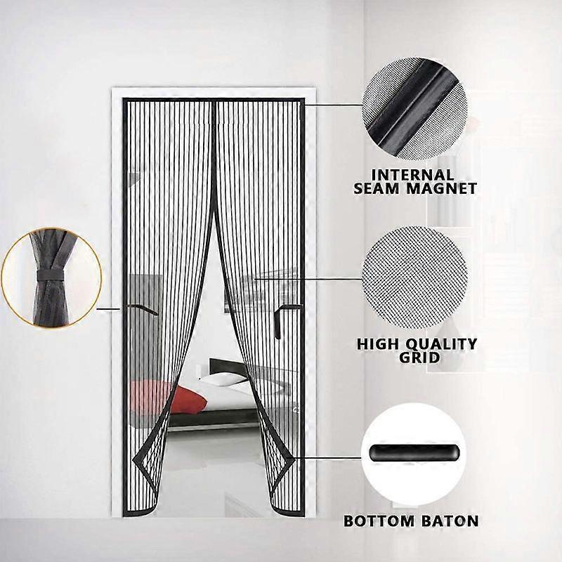 Striped magnetic soft screen door anti-mosquito screen door magnetic door curtain soft door curtain automatic closing door curtain 100x210cm black