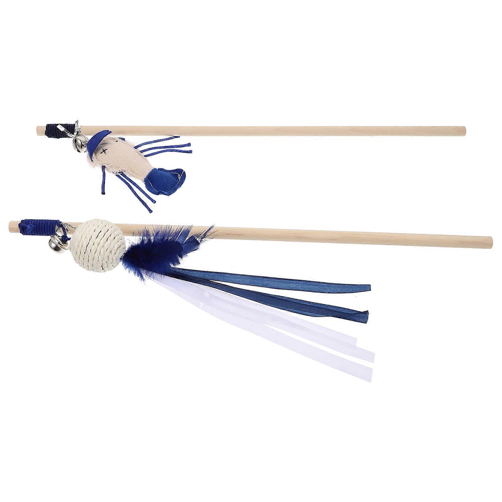 Cat Teaser Sticks Interactive Toy for Pet Use Durable Synthetic Material Assorted Color 2 Pcs