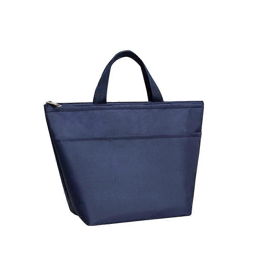 Insulated Oxford Cloth Lunch Bag, Thickened Portable Food Handbag with Handle for Work, School, Travel, Camping Navy Blue