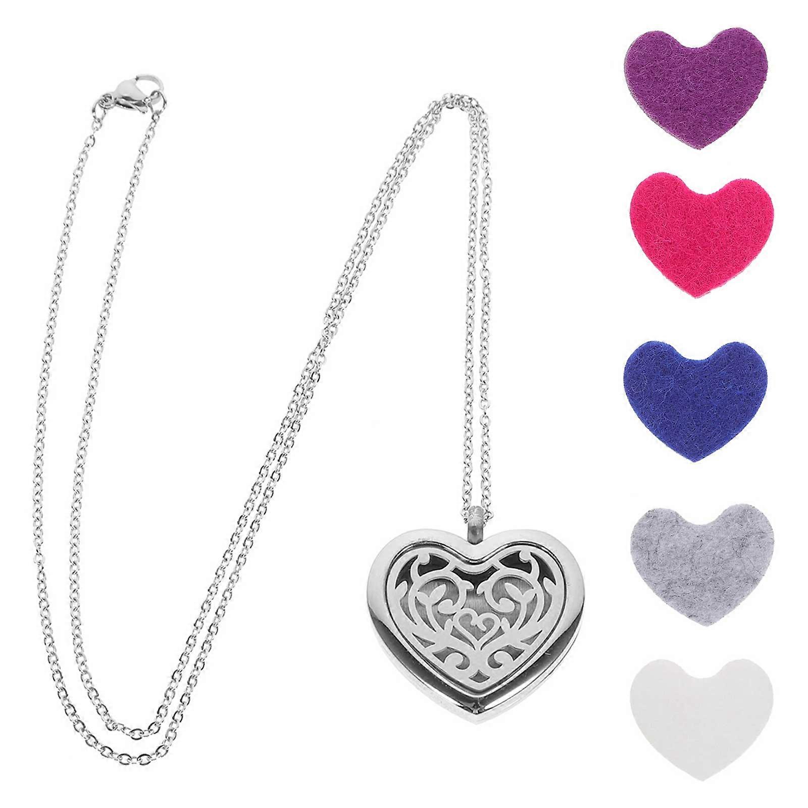Scented Necklace Heart-Shaped Aroma Pendant Decorative Essential Oil Diffuser Necklace Women Individual Style Assorted Color 1Set