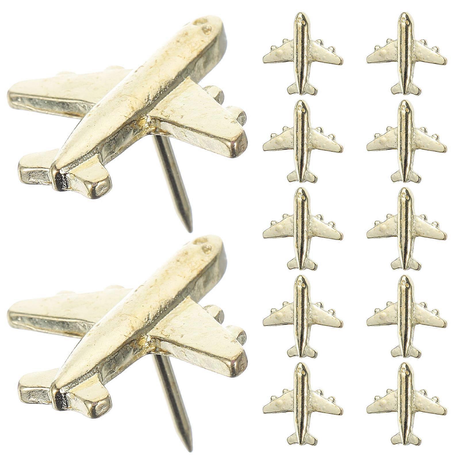 12PCS Gold Airplane Push Pins Decorative Thumbtacks for Cork Boards, Photo Walls, Posters & DIY Crafts Fixing