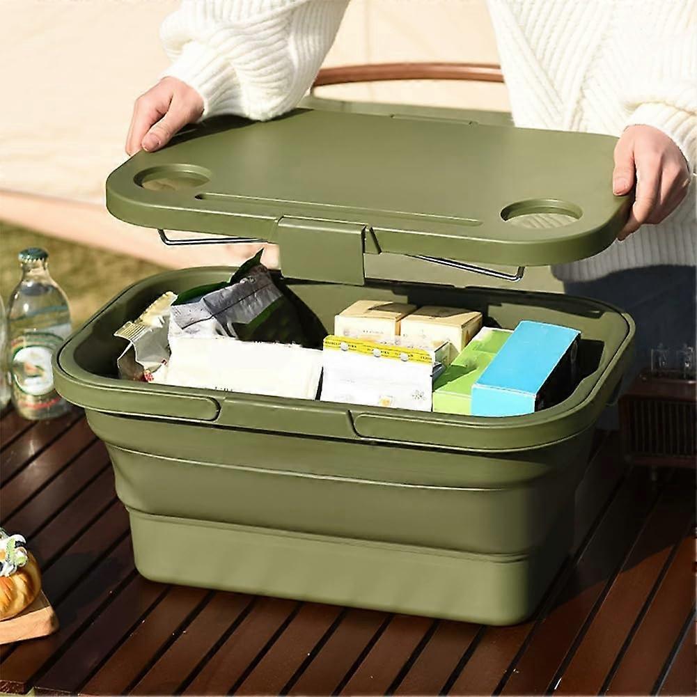 Foldable picnic basket with large capacity, removable divider, green