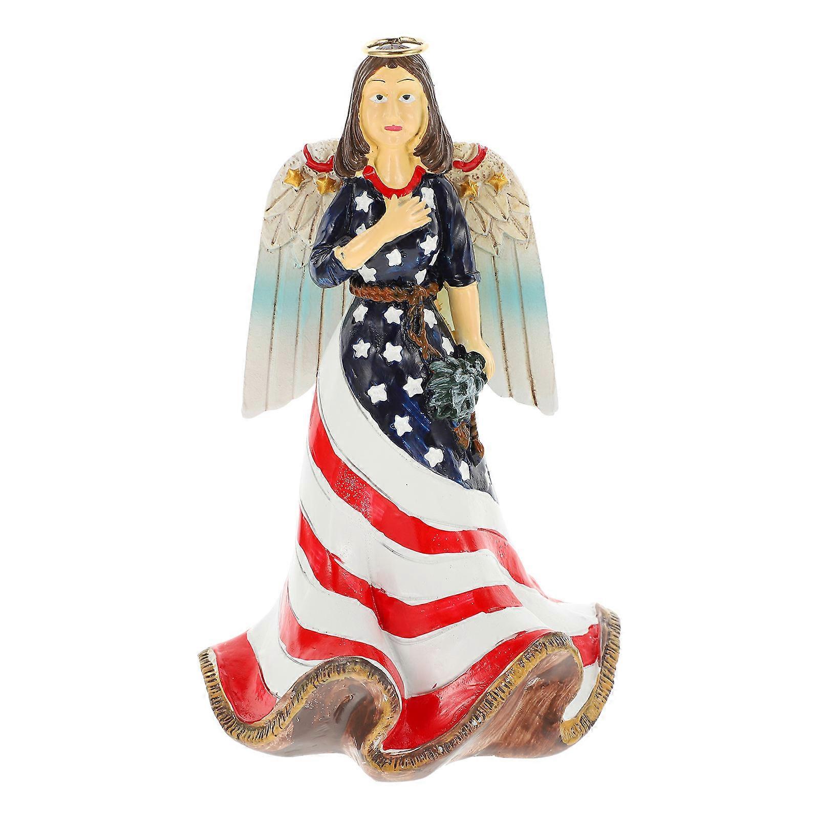 Angel Shape Figurine Independence Day Celebration Home Decoration Assorted Color 15x10cm Resin Craft 1Set