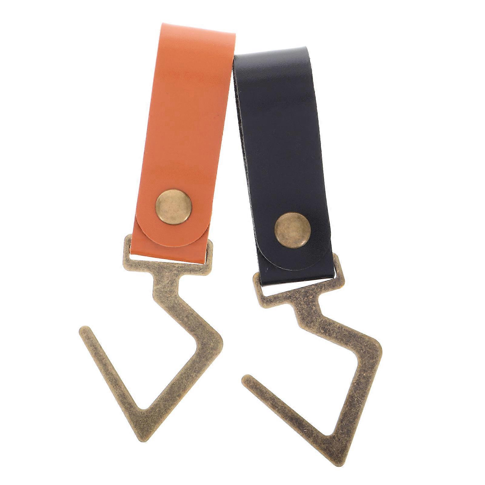 Bungee Cords With Hooks Retro Home Hooks Faux Leather Metal Daily Hooks For Coats And Hats Camping Outdoor Use Car Wall Mount Hangers 2Pcs