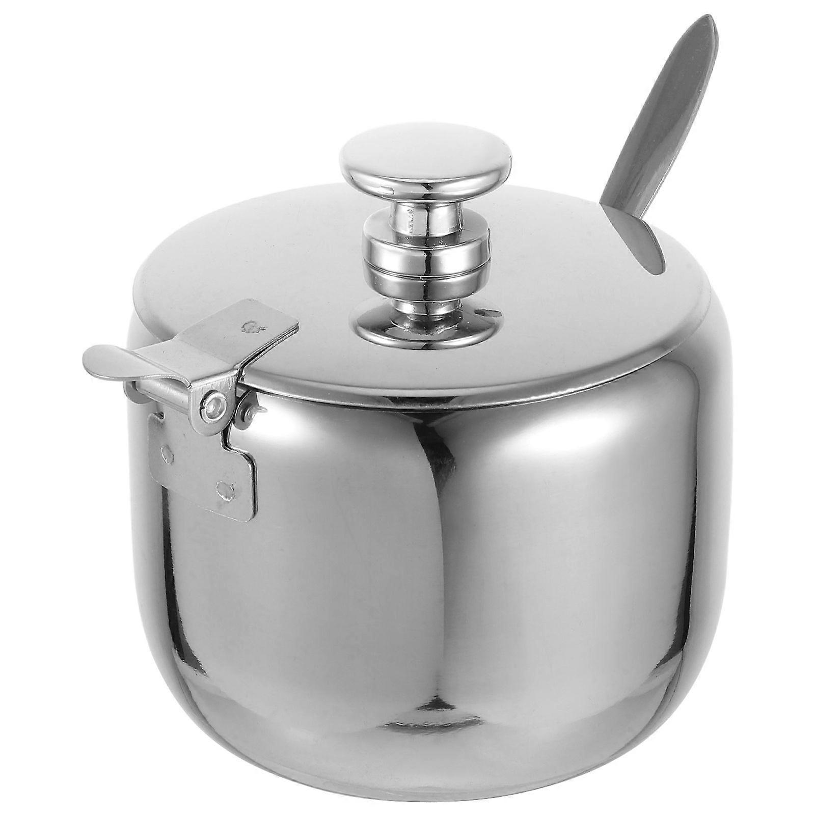 Stainless Steel Condiment Bowl with Lid and Spoon Round Sugar Container Condiment Container for Kitchen Coffee and Tea for Home 250ml