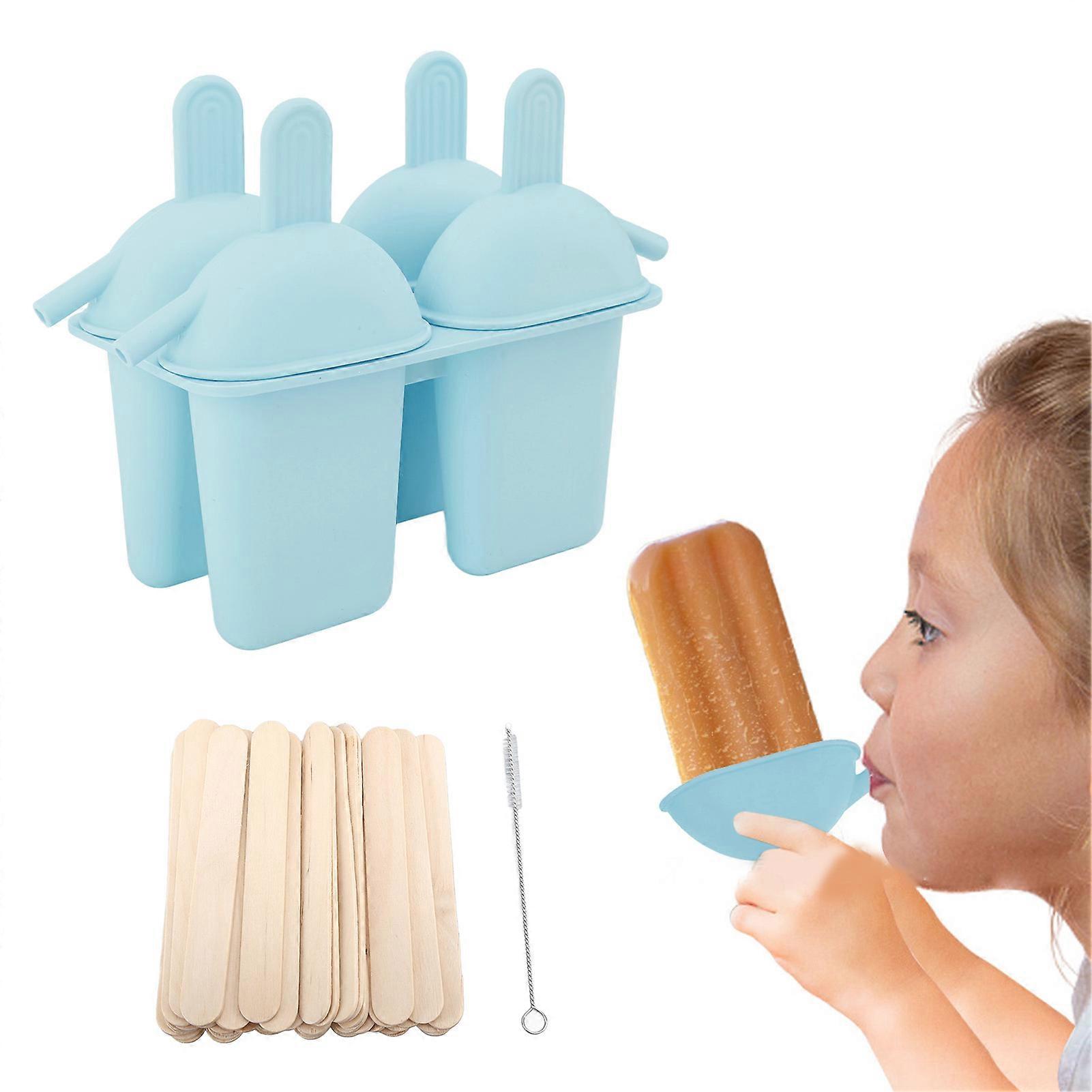 Ice Cream Mold Silicone Practical Portable DIY Ice Pop Maker with 50 Sticks for Household Blue 