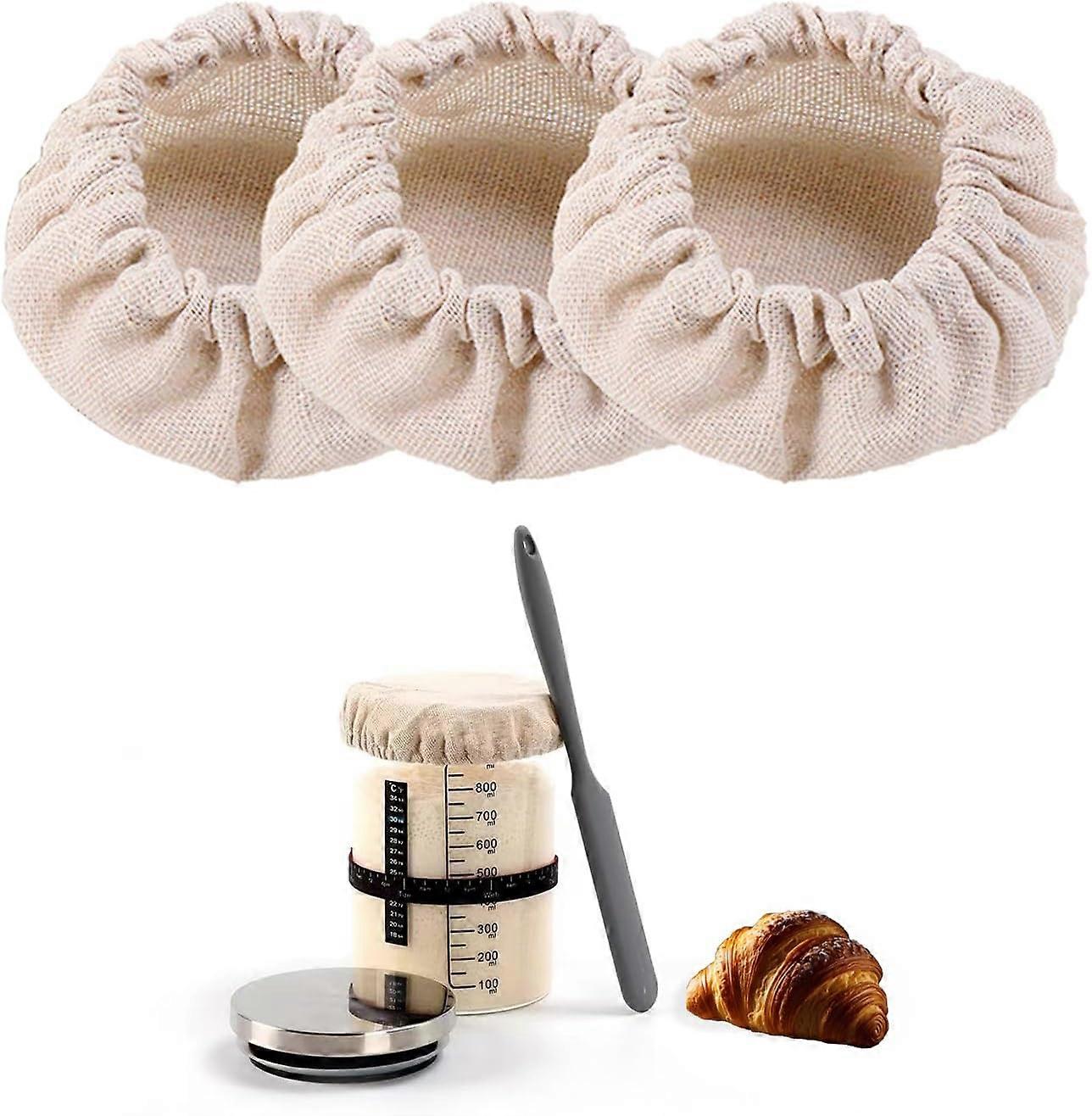 3- Pack Sourdough Starter Jar Cloth Covers Unbleached Reutilizável (Cabe na boca do Jar variando de 3"- 4" polegadas) 3pc