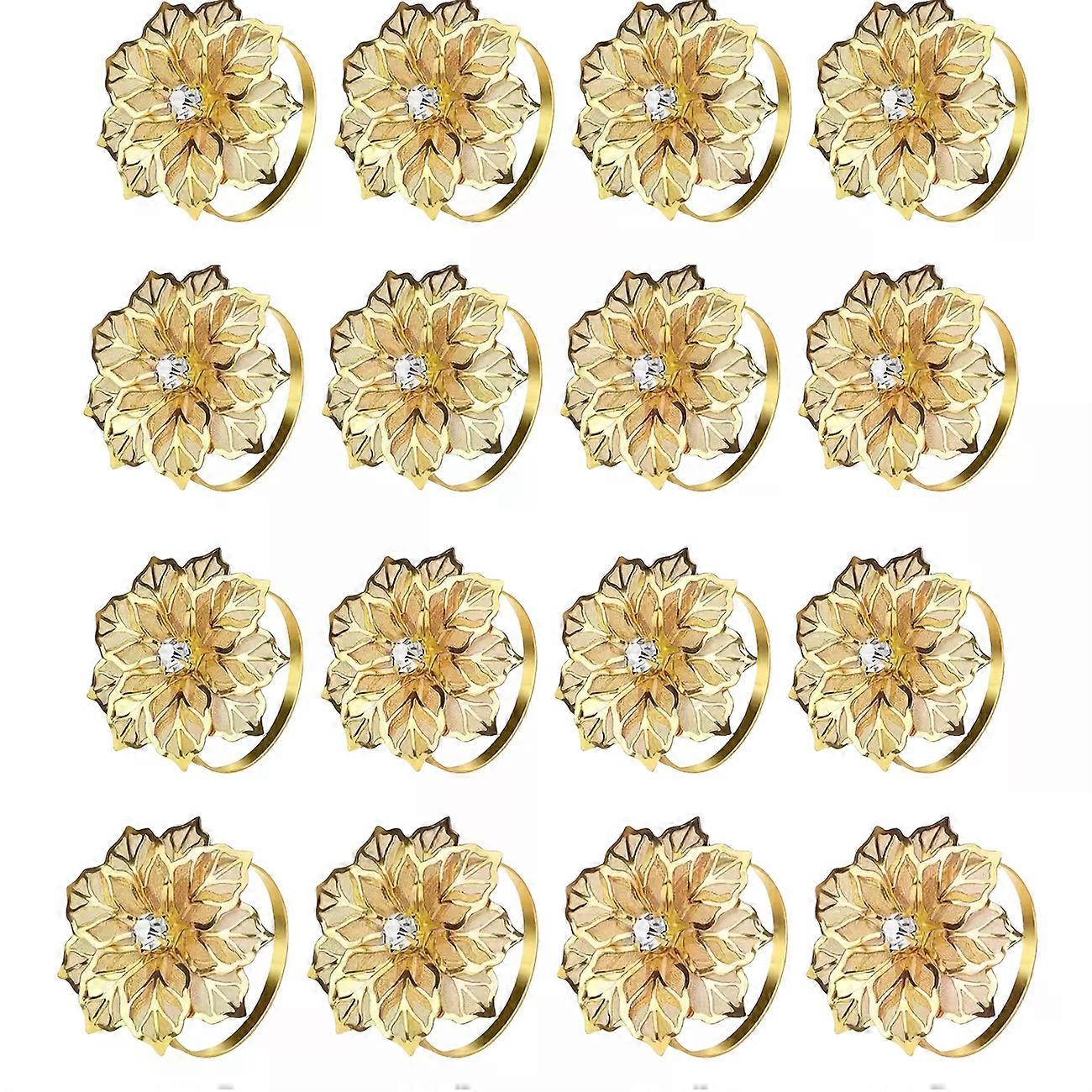 16 عبوة من خواتم منديل الأزهار الذهبية - تصميم معدني مجوف ، أناقة كلاسيكية لحفلات الزفاف والحفلات والمآدب