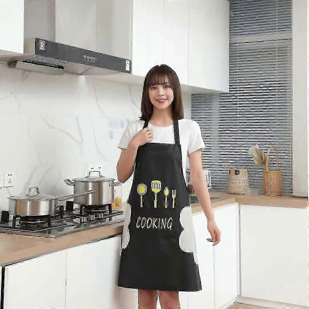 Water-Drop Resistant Kitchen Apron with Pocket and Hand Wipe
