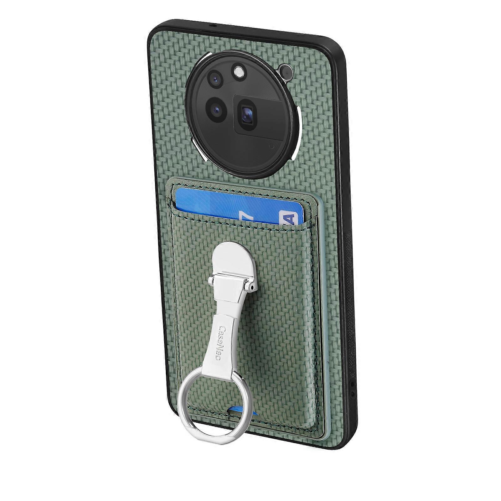 Compatible For Nothing Phone (3a) Pro Leather Phone Back Cover with Kickstand and Card Slots Carbon Fiber Texture