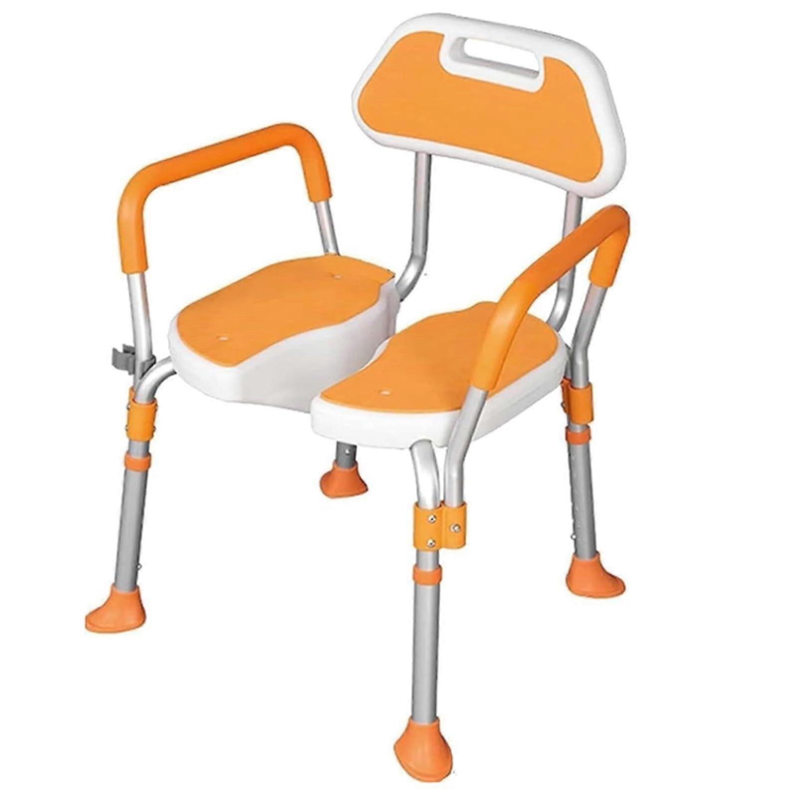 Shower Chair with Armrests and Backrest, 350 lbs Capacity, Foldable, 5-Level Adjustable Height, Non-Slip Feet, Orange for Seniors and Disabled