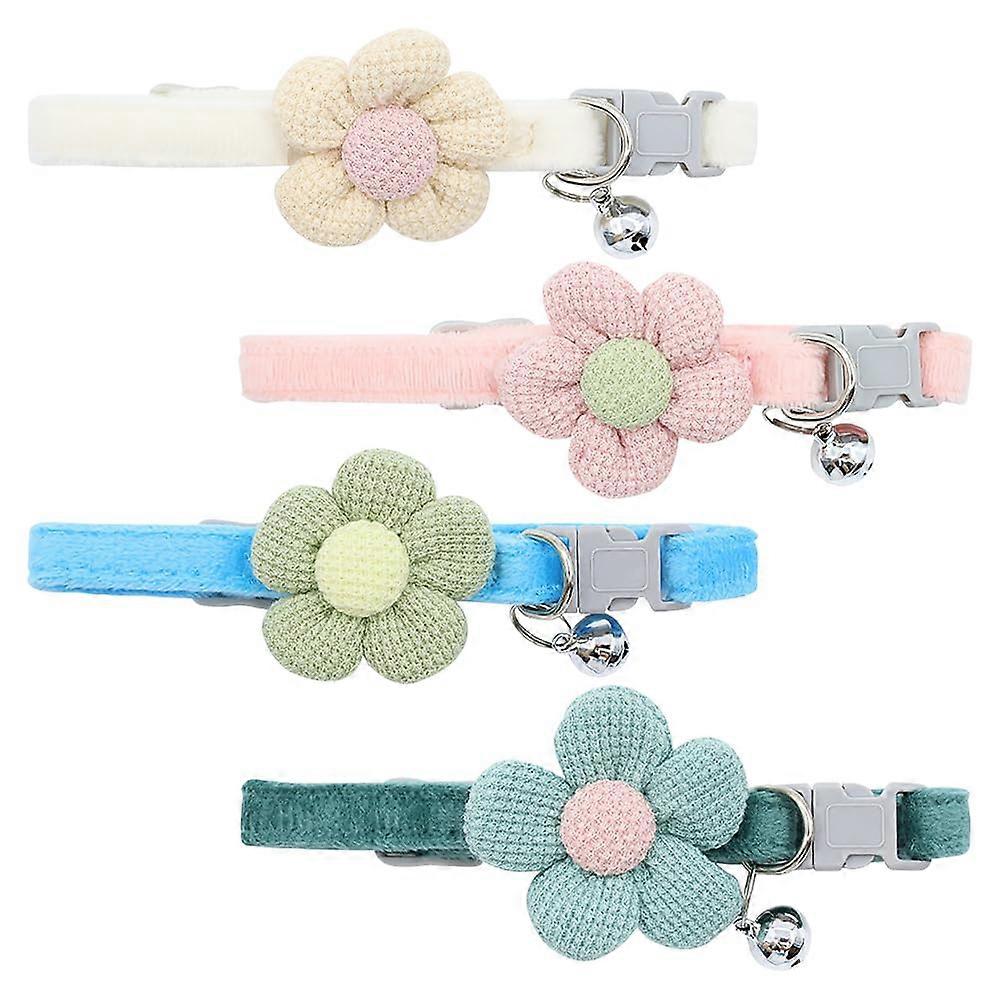 Floral Cat Collar, 4 Pieces Fancy Cat Collar, Spring Collar for Dogs and Cats, Adjustable