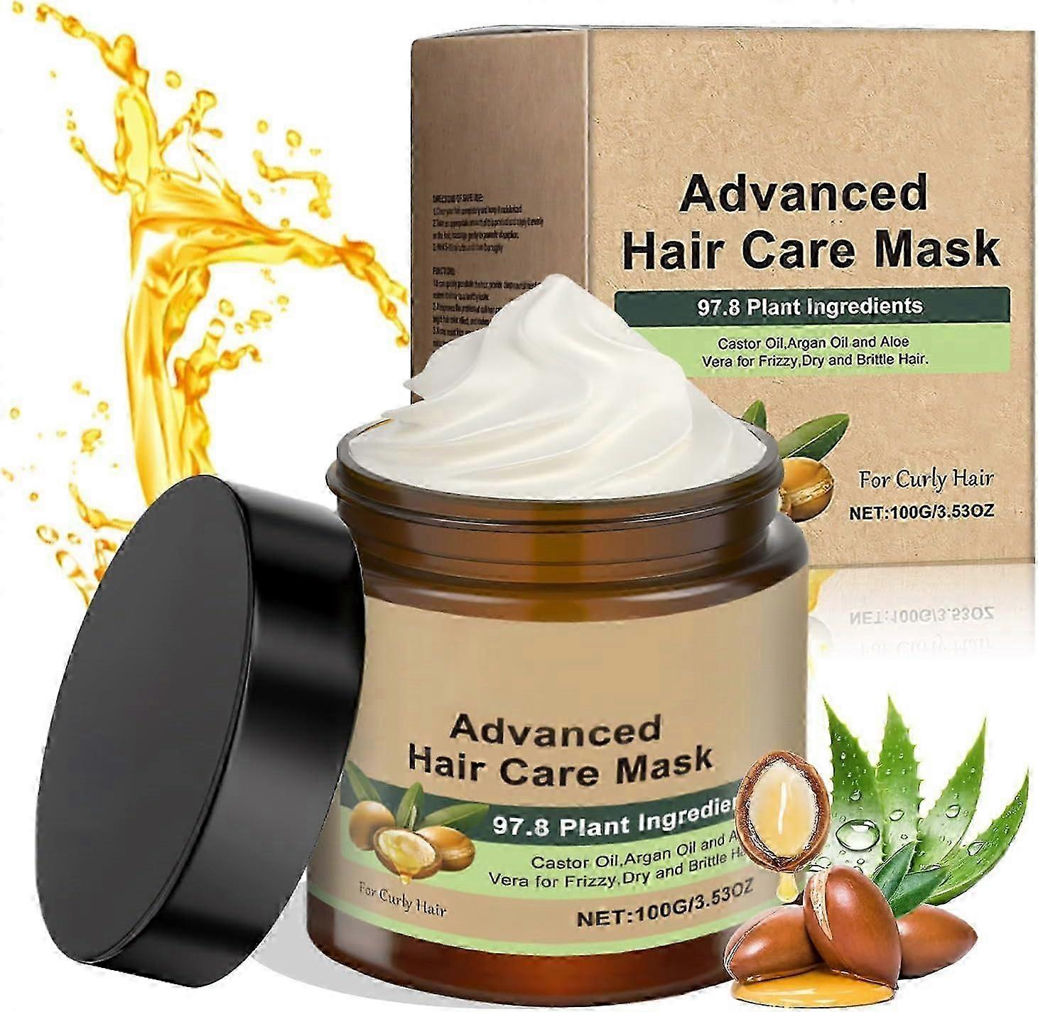 アドバンスドヘアトリートメントマスク、ドライダメージヘアのためのディープコンディショニングヘアリペアマスク、アルガンオイルヒマシ入りの栄養保湿ヘアケアマスク