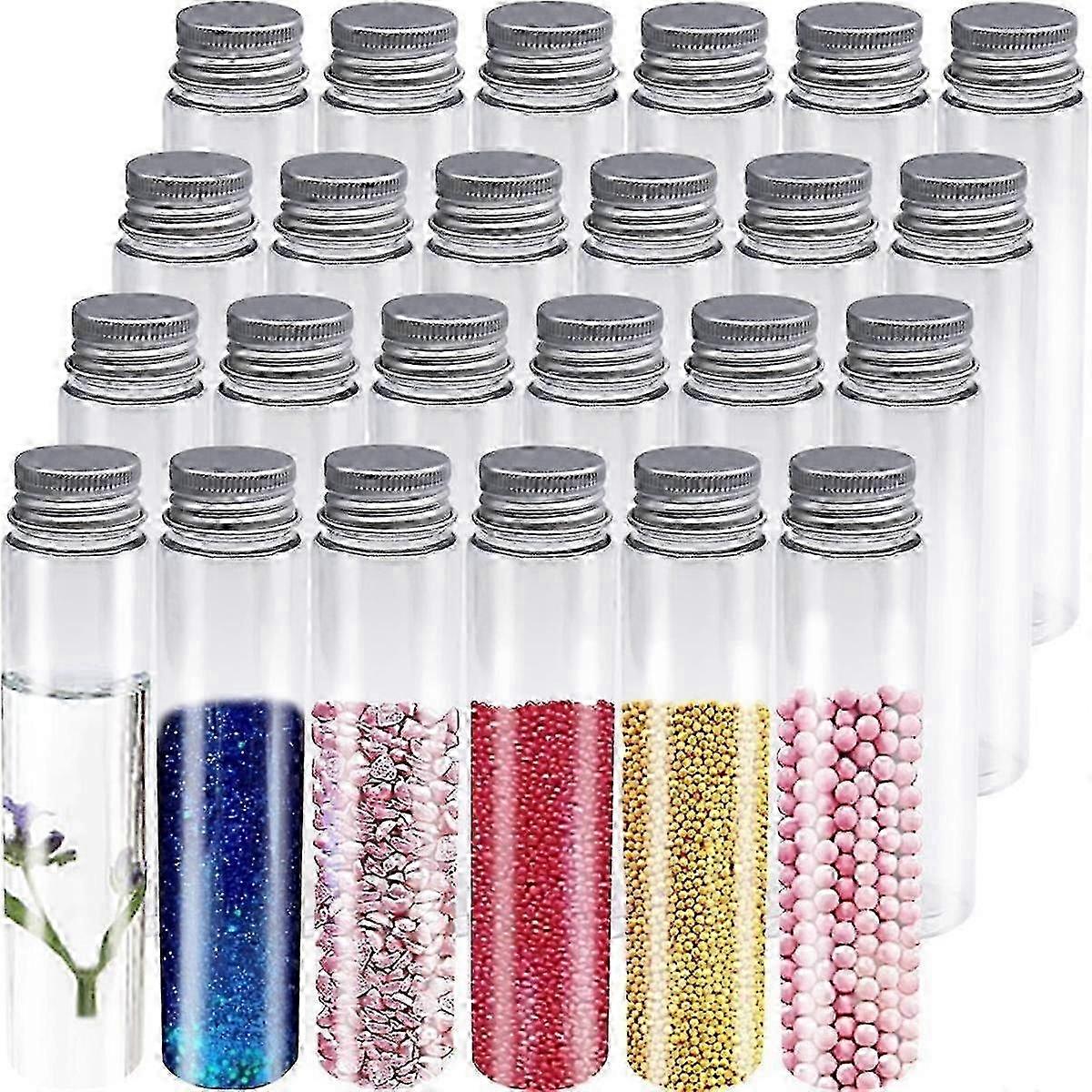 24 Pcs 110ml Test Tubes,Clear Plastic Test Tubes with Caps,Flat-Bottomed Bath Salt Containers for C jn