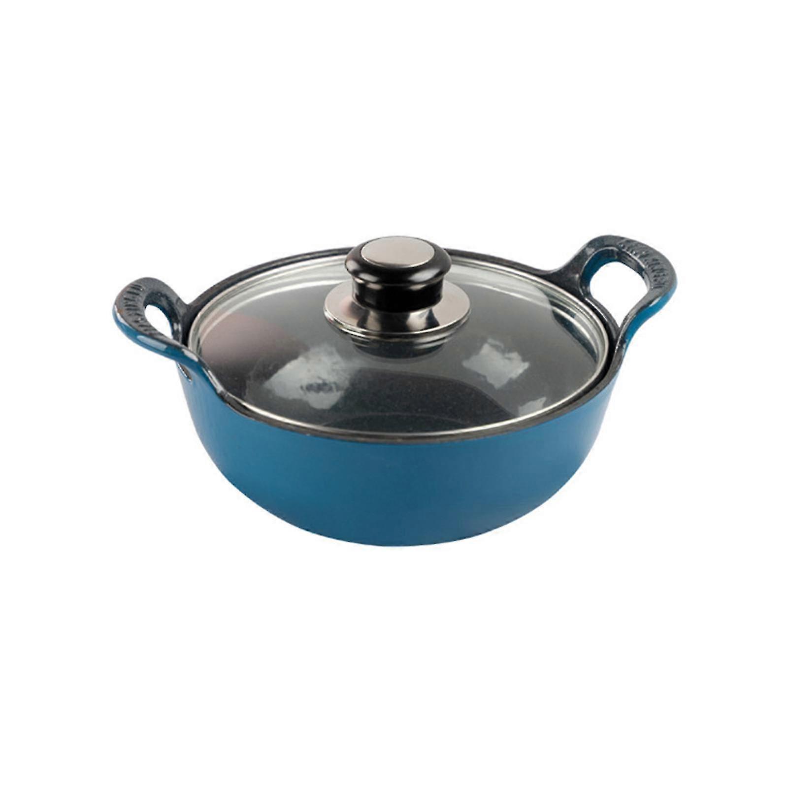 Cast Iron Enamel Pot, Compact Multi-Use Pan with Easy Storage for Kitchen, Camping, Gas/Induction