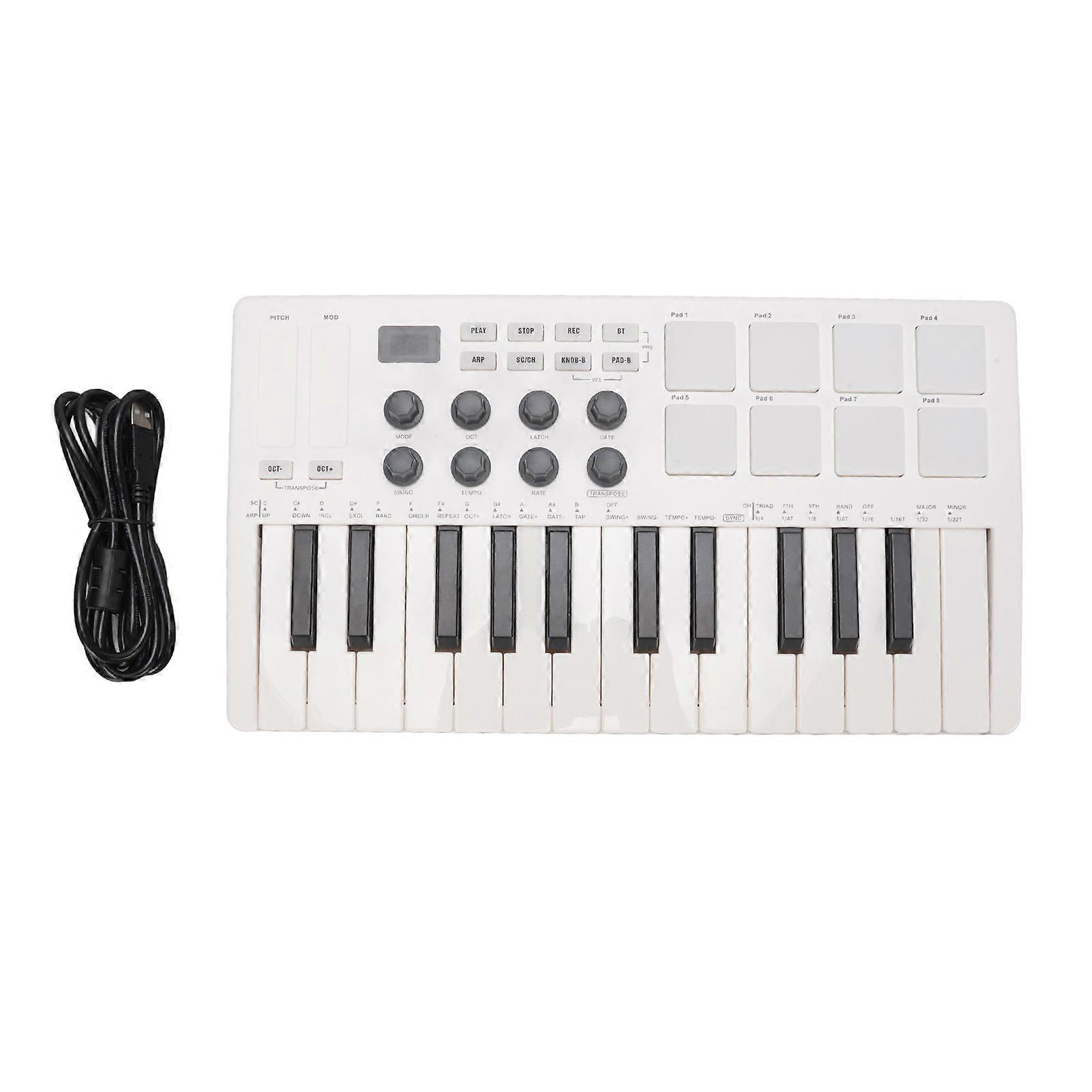 Portable 25-Key MIDI Keyboard with Bluetooth, Drum Pads, and Knobs for Music Production