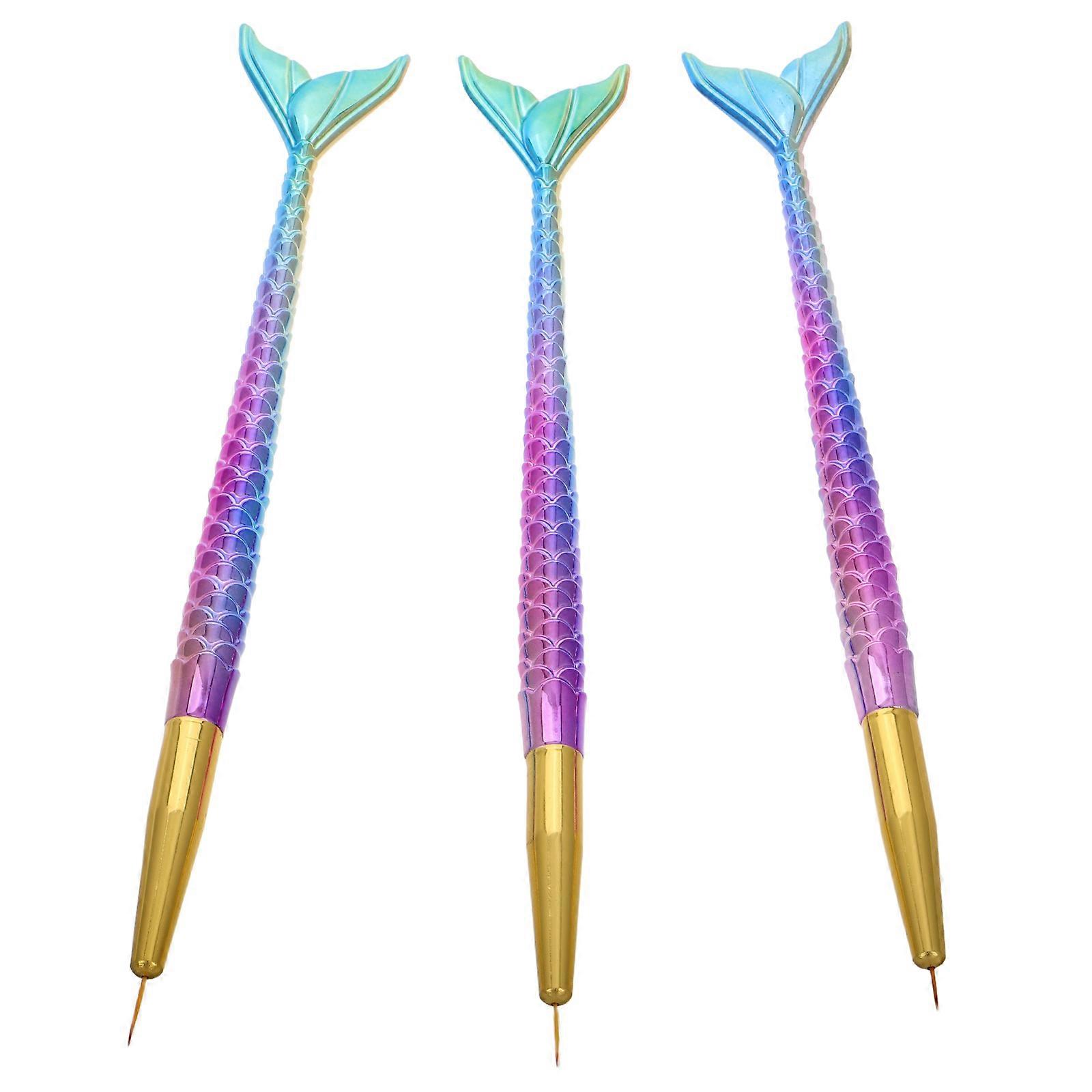 3pcs Nail Art Liner Brushes Set with Mermaid Gradient Handles for Creative Lining, Dotting, and Color Variety