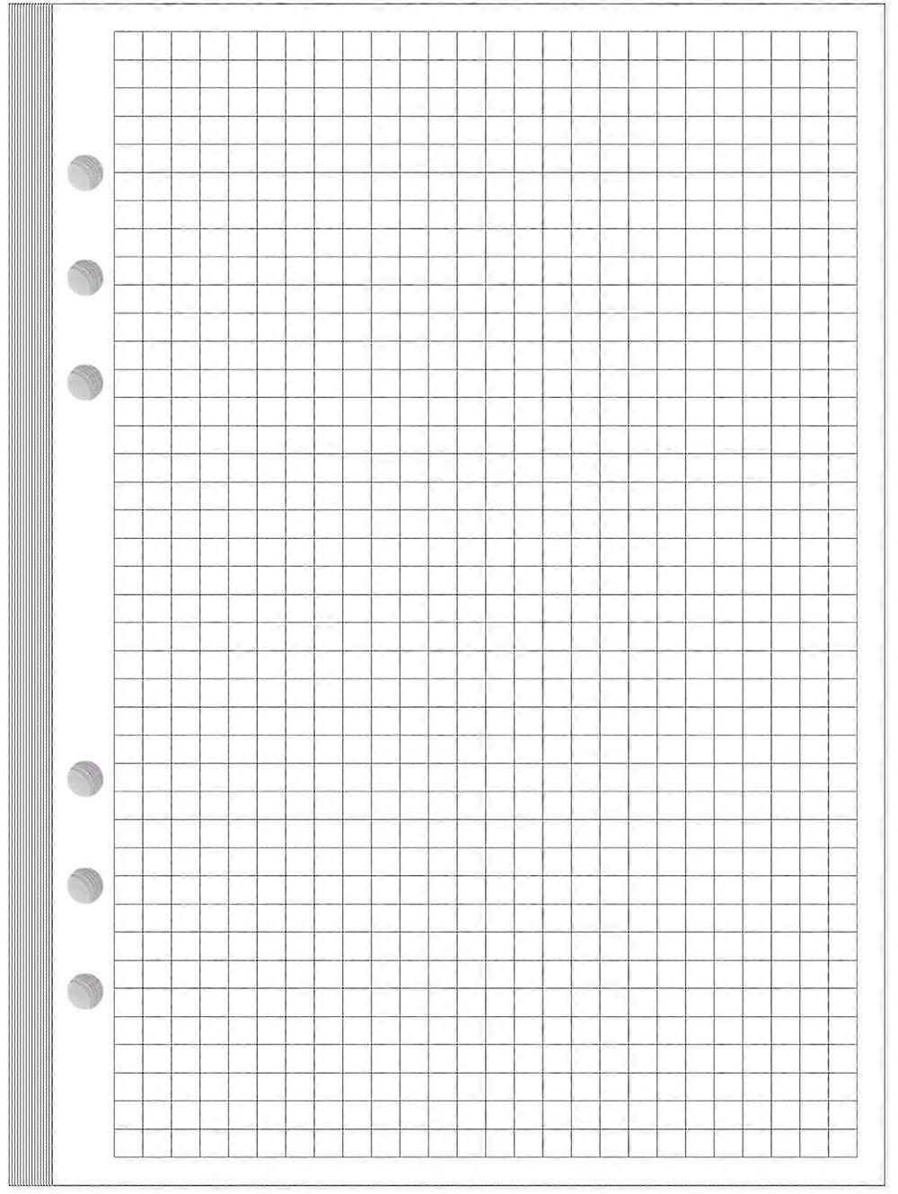 A5 Grid Refill Paper 100 Sheets 6 Hole Squared 5.8 x 8.3 Inches 100gsm White Loose Leaf Notebook Paper