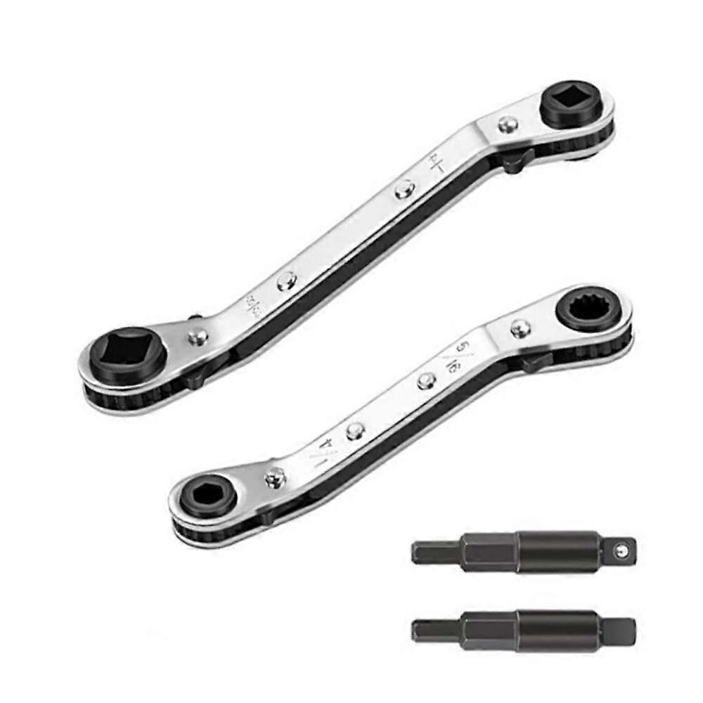 HVAC Service Wrench 3/8 In 5/16 In 3/16 In 1/4 In Ratchet With 2 Hex Bits For Air Conditioning Valve Tool Repair