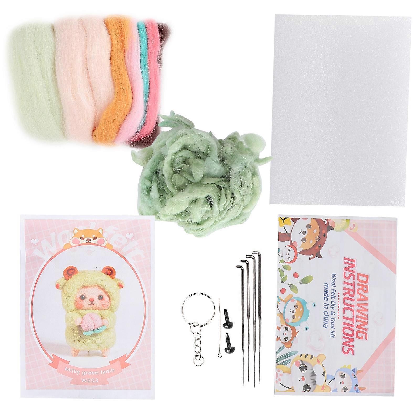 Needle Felting Colorful Sheep Doll DIY Making Material Package with Drawings and Poke Tool203# Green