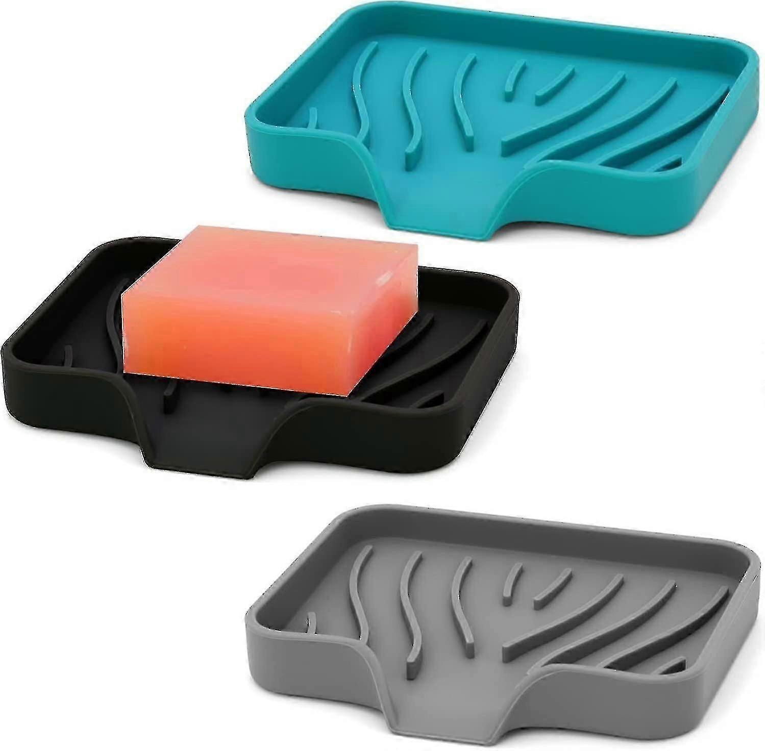 3 Pieces Set Of High Quality Soap Tray, Soap Tray For Soap, Easy To Clean, Soft Silicone Soap Holder