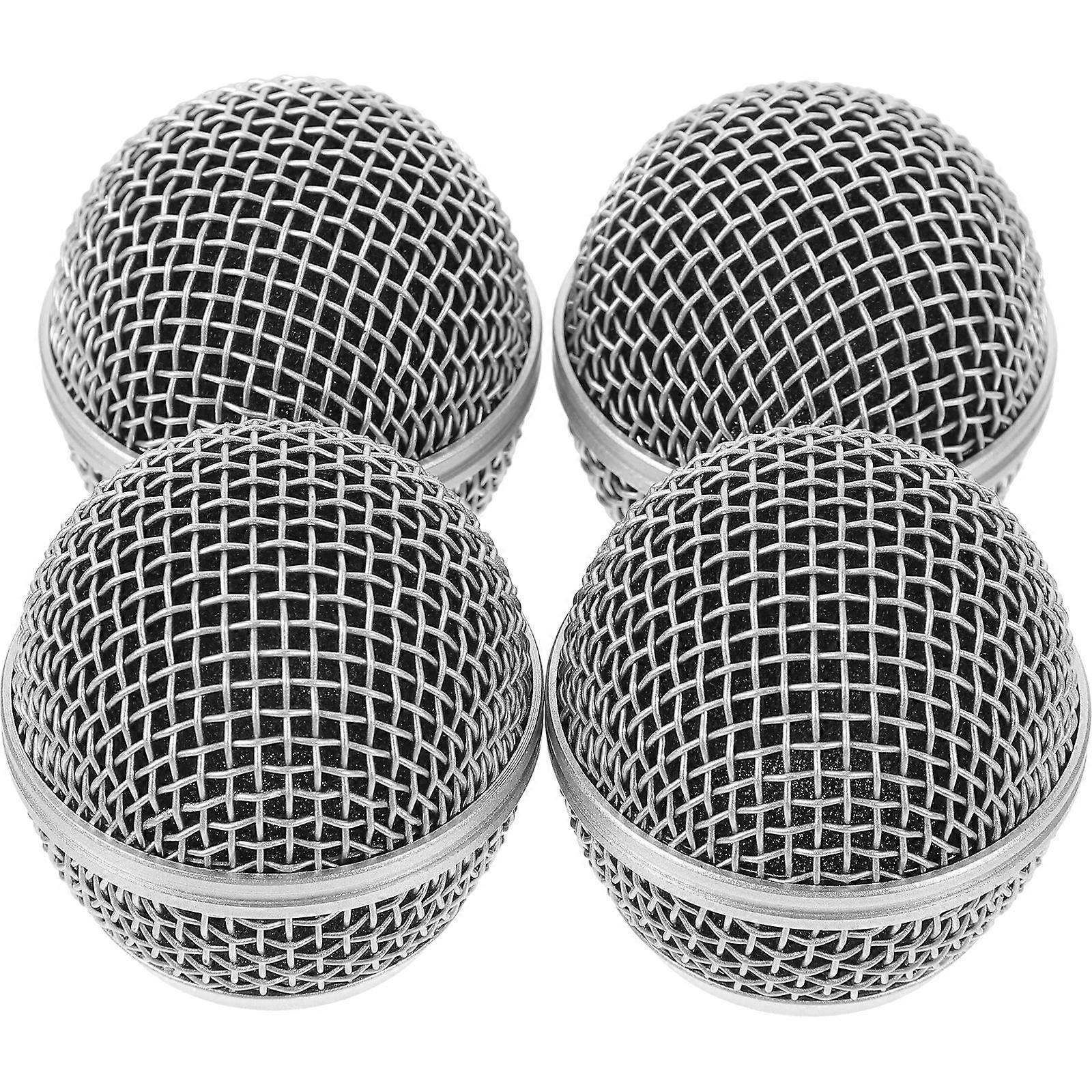 Microphone Ball Heads with Foam Filter for Grille Cover Replacement Silver 4pcs