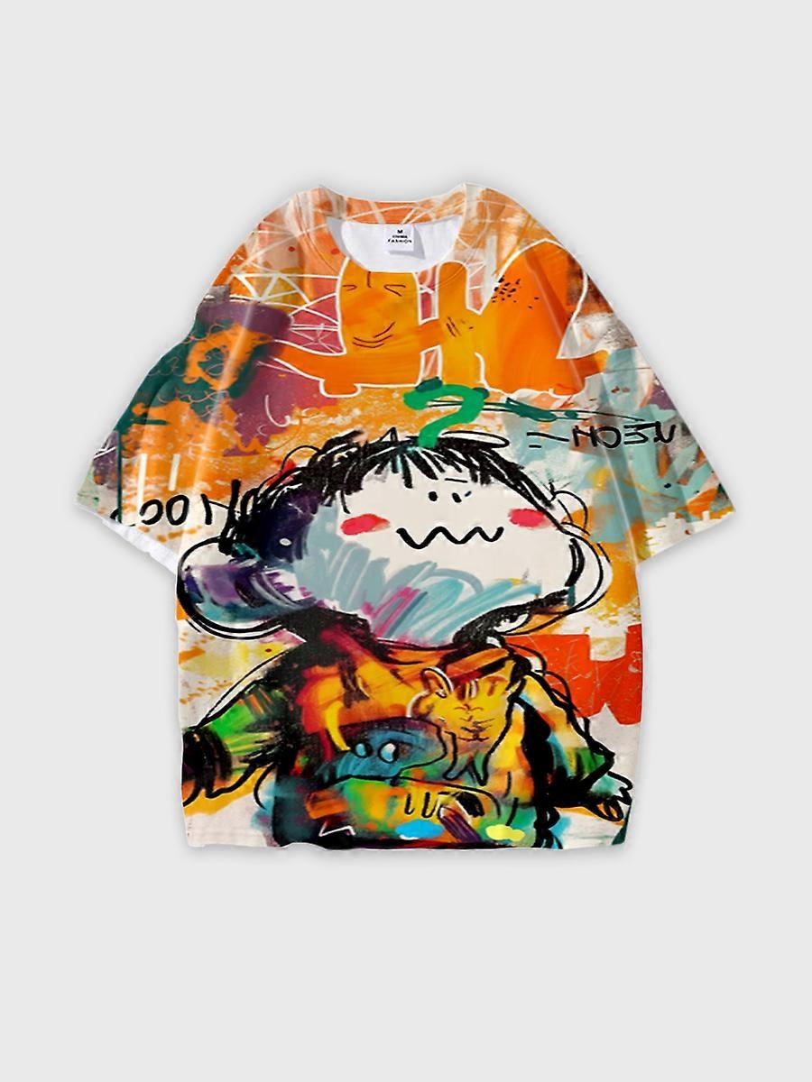 T-shirt round neck Pattern loose short sleeve O14