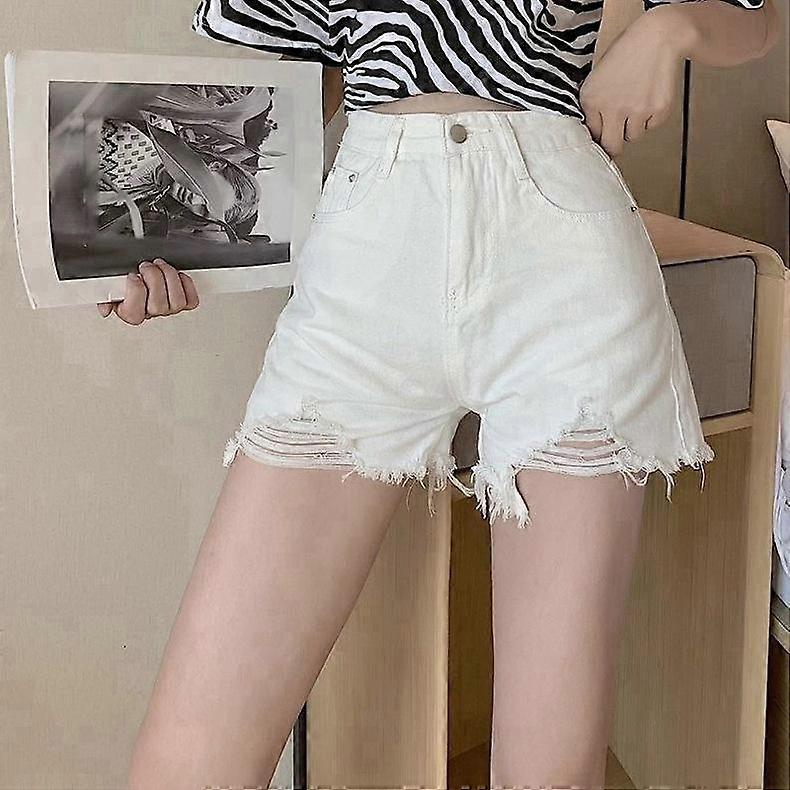 Comfortable Skinny Fashionable and Versatile Design Sense Denim Shorts Female Summer High Waist A-line Thin Broken Holes Super Short Pants Sub Thin