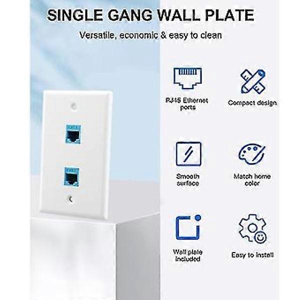 Ethernet wall plate with low voltage mounting bracket, single gang 2 port Cat6 Ethernet cable wall outlet