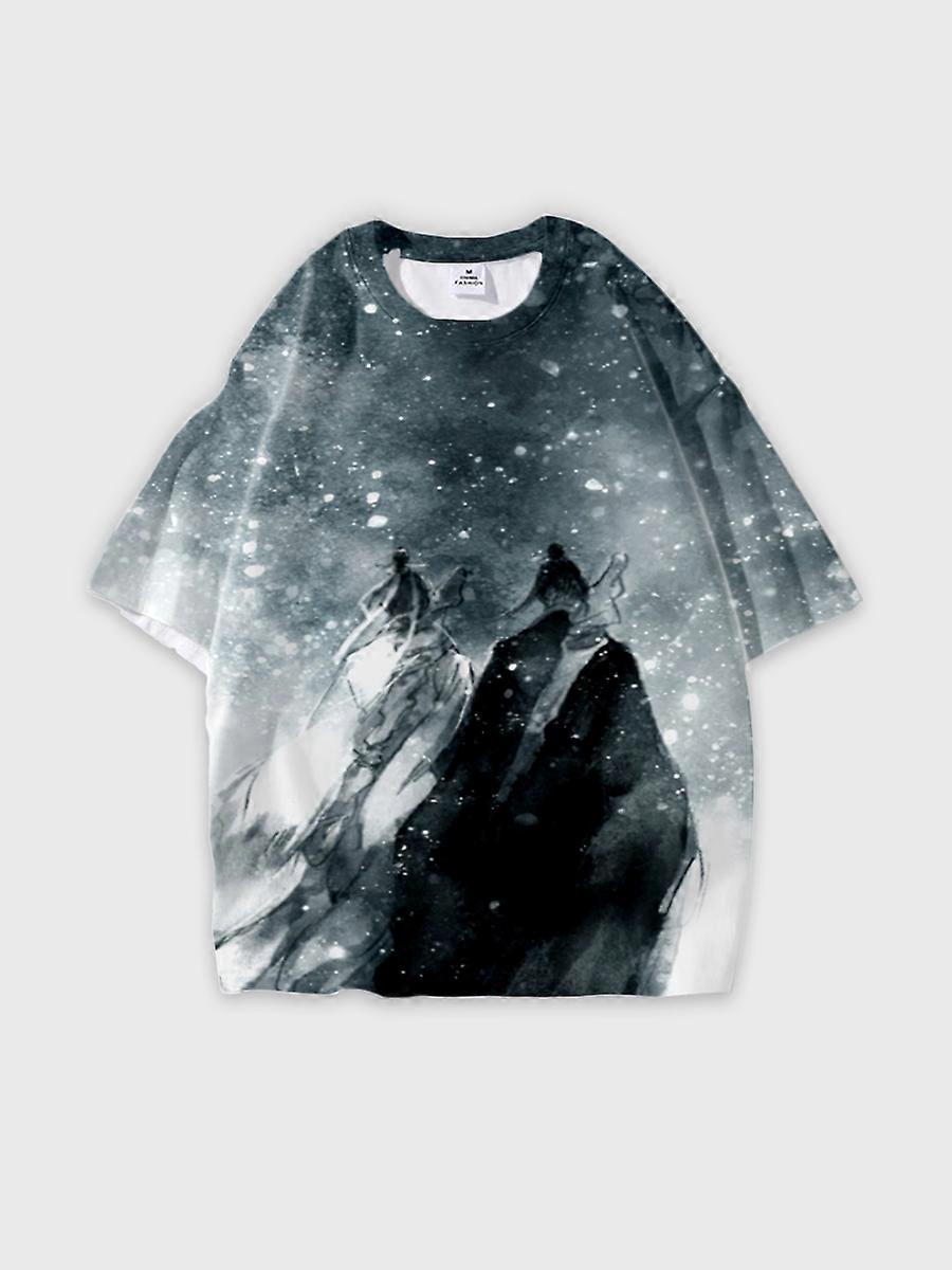 T-shirt round neck Character Pattern loose short sleeve Q07