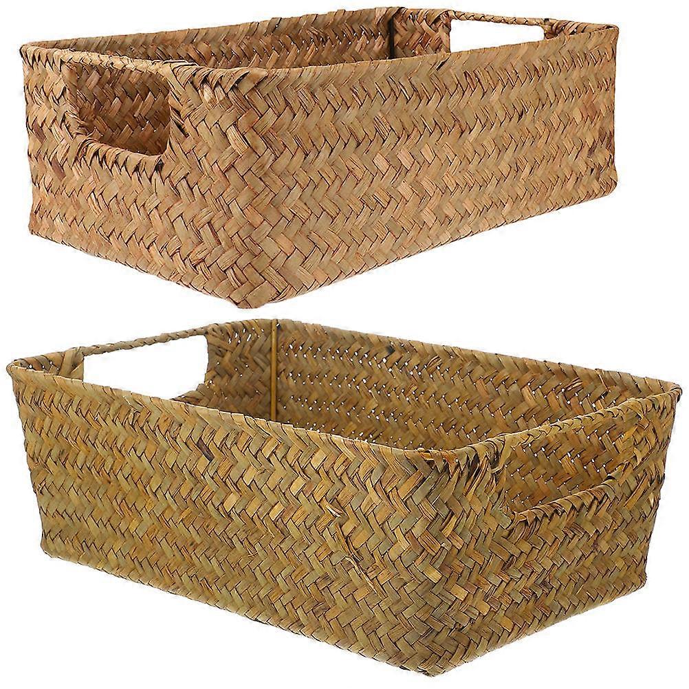 Assorted Color Woven Storage Basket for Shelves Made of Straw and Iron Perfect for Home and Office Storage 2pcs