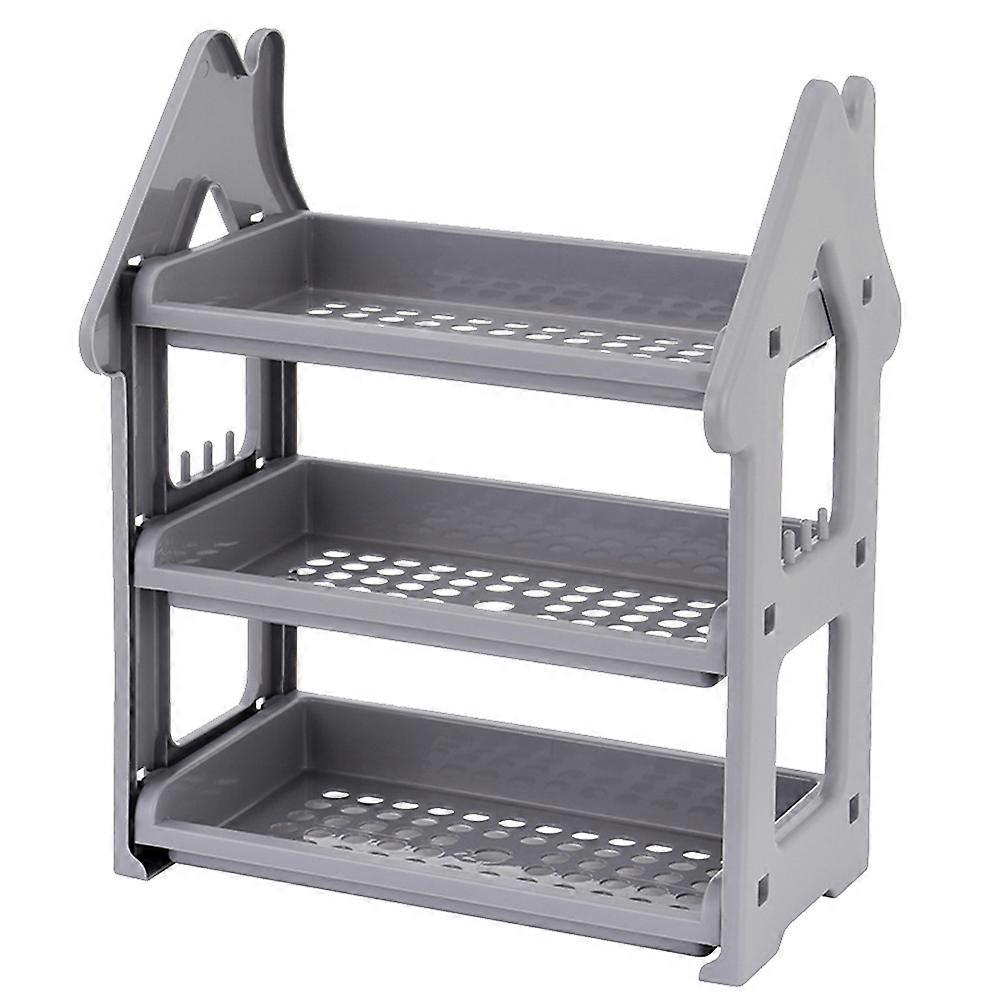 Storage Shelf For Kitchen Counter Multifunctional Plastic Rack Dark Grey 15×12.2×7.1In Breathable Space-Saving 1Set